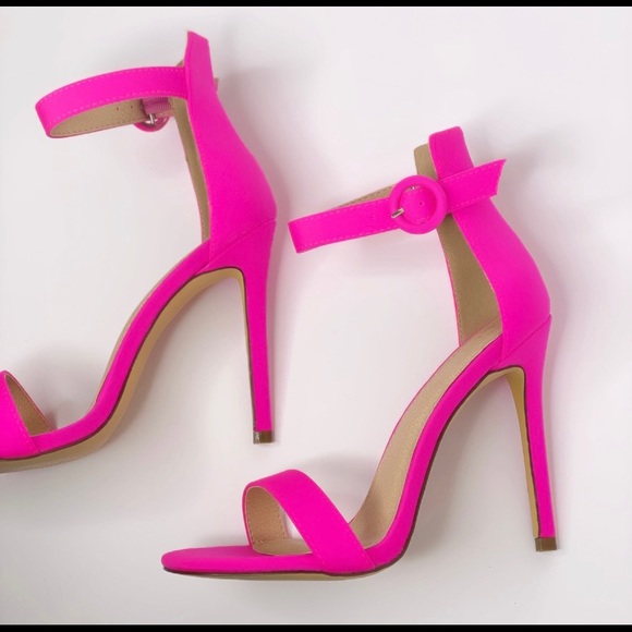 Neon pink/fuschia open toe heels - Picture 4 of 4